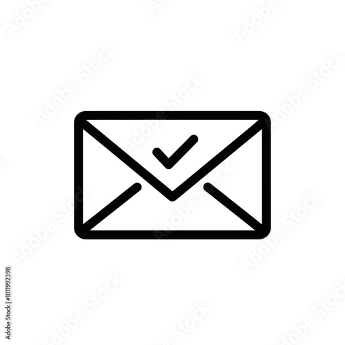 Simple Black Envelope Icon with Check Mark, Representing Approved Email.