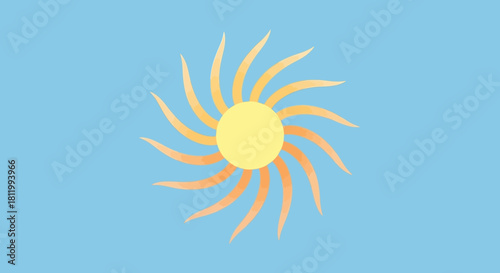 Stylized swirling sun icon on a light blue background.