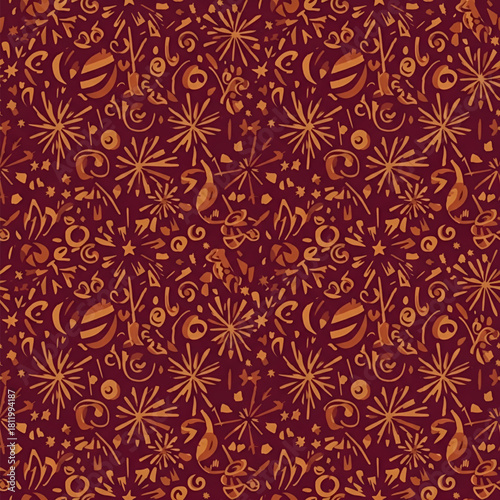 Seamless festive fireworks pattern design for backgrounds and textiles use