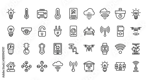 Smart Home and Internet of Things Line Icons Set, Modern Technology Digital Devices Outline Collection.