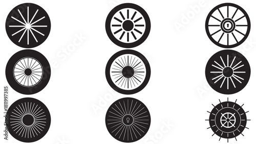 Minimal vault door radial lines — solid black vector vault emblem with radial lines representing security, storage and protection (editable)