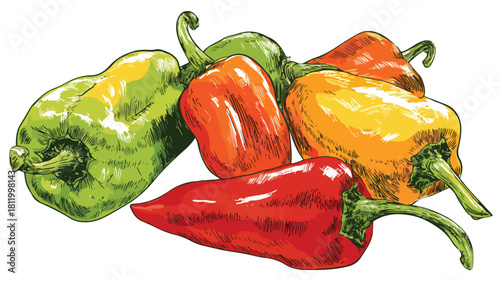 Vibrant Colorful Peppers Collection with Green and Red Pepper