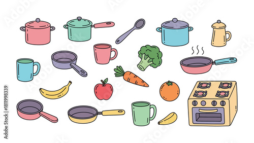 Culinary Collection: An array of kitchen essentials and fresh ingredients artfully arranged. This vibrant collection sparks culinary creativity and captures the essence of home cooking.