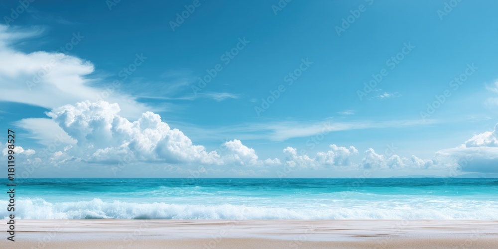 Obraz premium Tranquil ocean waves under clear blue sky at sandy beach