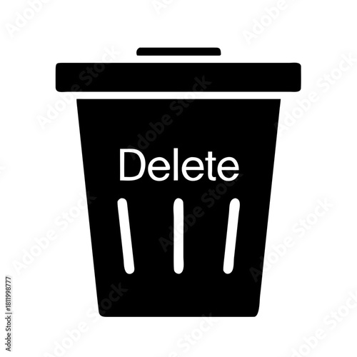 Black trash bin icon with white delete label