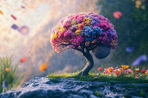 Fototapeta Naklejka Na Ścianę i Meble -  Magic of the nature fantasy landscape with a tree in an underwater tropical coral reef ocean scene with colorful fish and blue marine life