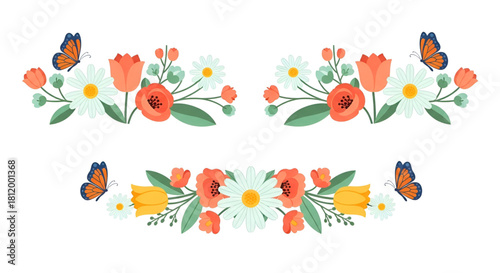 Floral butterfly vector design spring flowers and butterflies graphic art