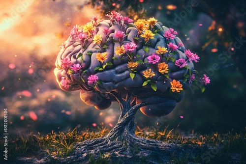 Fototapeta Naklejka Na Ścianę i Meble -  Magic of the nature fantasy landscape with a tree in an underwater tropical coral reef ocean scene with colorful fish and blue marine life