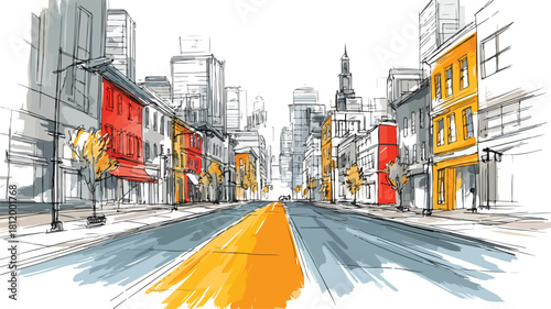 City Street Drawing with City Vector Picture for Urban Design Projects
