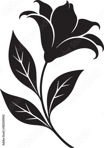 Black silhouette of a lily flower with detailed petals vector illustration.