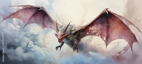 a light Pterodactyl coming out of the smoke , ai generative