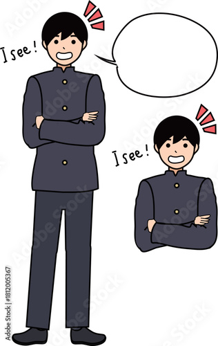 理解して納得する男子学生の笑顔全身と上半身セットイラスト