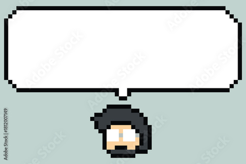 Cartoon cute of man review , feedback , talk or chat box blank say speak male boy decoration 8 bit design.