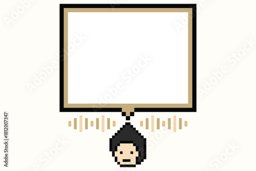 Cartoon cute of man review , feedback , talk or chat box blank say speak male boy decoration 8 bit design.