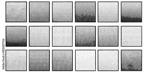 Halftone Dot Texture Overlay Frames Vector Graphic Set