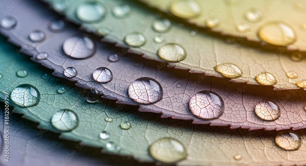 Fototapeta premium Colorful Leaves with Fresh Raindrops