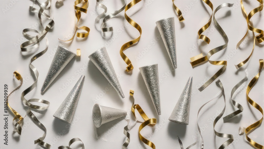 custom made wallpaper toronto digitalFestive New Years Eve party hats and streamers on white background.