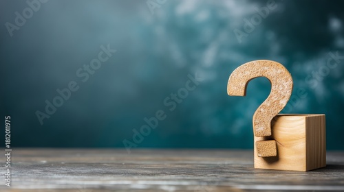 Fototapeta Naklejka Na Ścianę i Meble -  Question mark icon (?) on wooden cubes on a green chalkboard background, Q and A, questions and answers concept.	