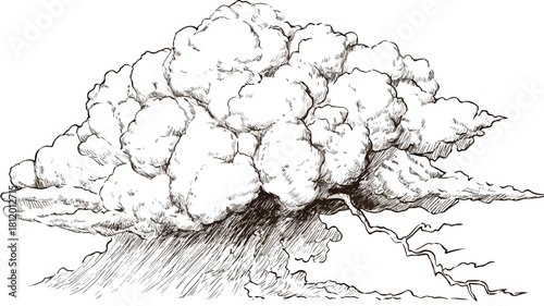 Dynamic Smoke Billowing from Storm Vector Illustration with Outline