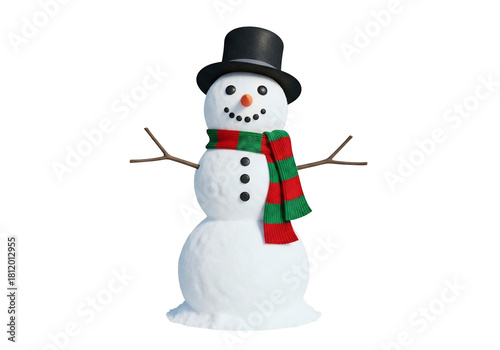 Cheerful Snowman with Scarf and Hat on Transparent Background A Festive Winter Illustration