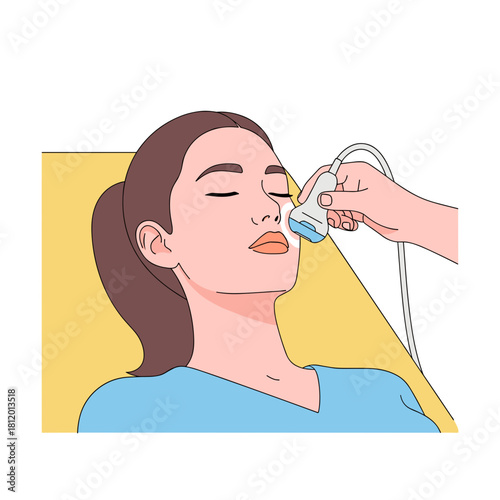 Woman receiving facial ultrasound treatment in beauty clinic  