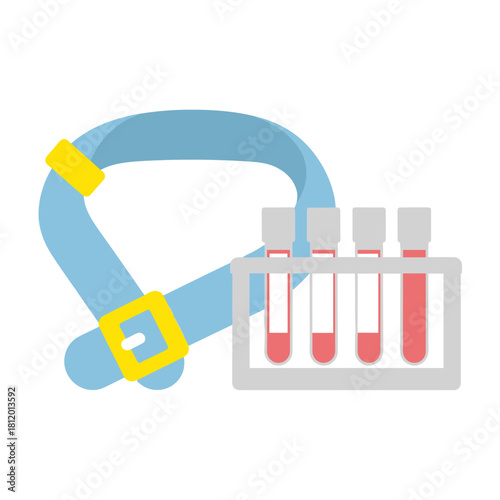 Tourniquet and blood tubes in medical setting with healthcare focus  