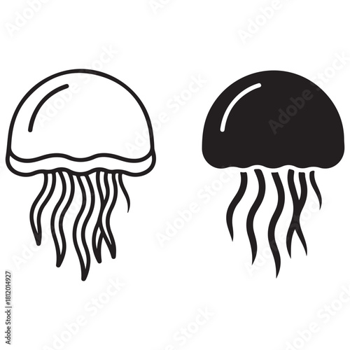 Black and White Jellyfish Illustrations, Outline and Silhouette Styles