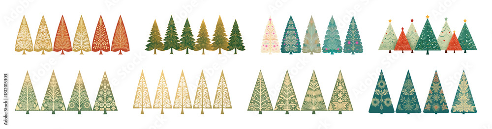 Obraz premium PNG Colorful festive Christmas tree designs, element set on transparent background