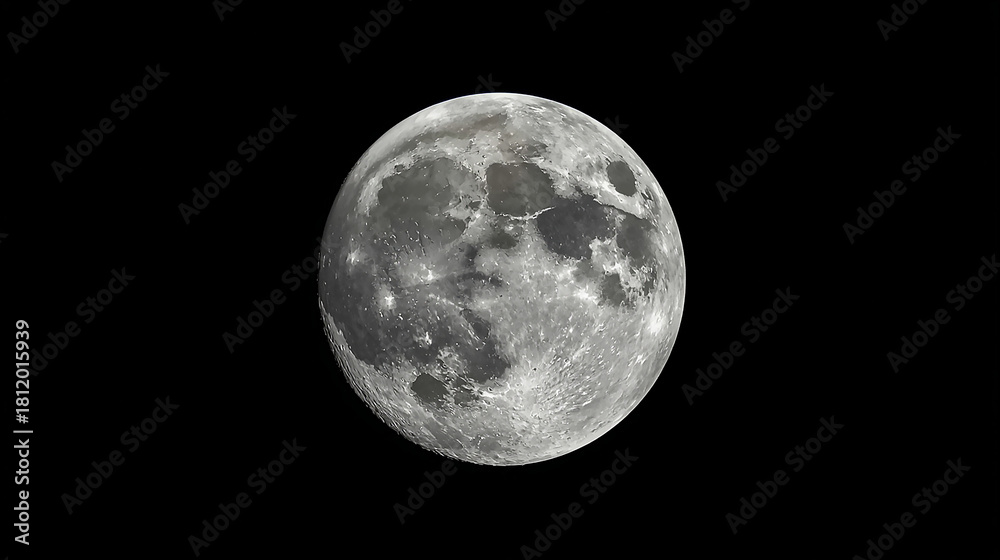 Obraz premium Full Moon Photography Lunar Surface Craters Astronomy Night Sky