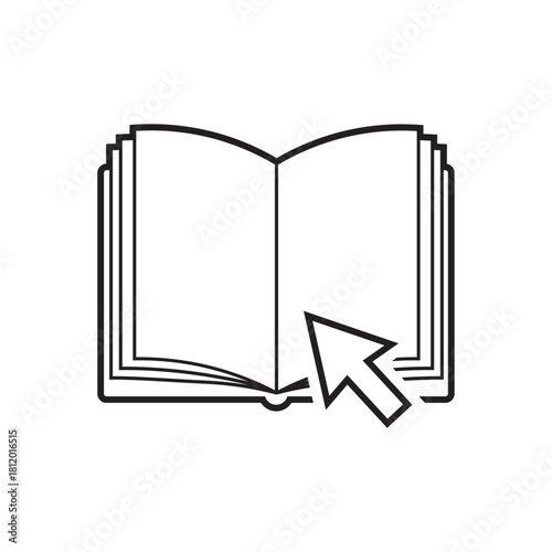 Internet education concept icon, e-learning resources and open book outline with cursor arrow integrated template