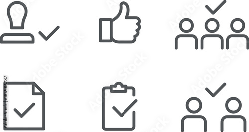 Approval and agreement line icons isolated on