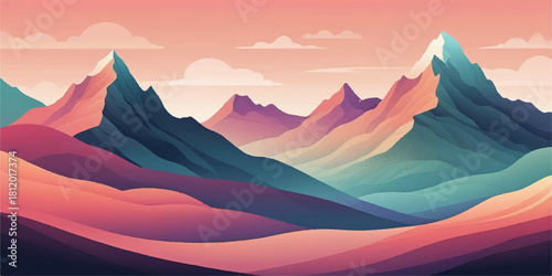 Modern abstract mountain scene in smooth gradient hues
