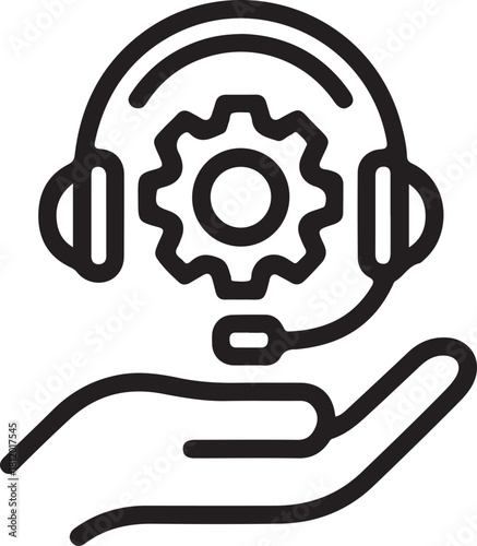 Technical Support Line Icon - Customer Service with Headset and Gear Vector