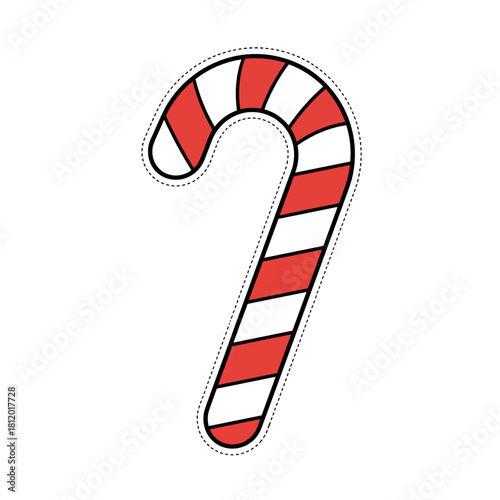 Red and white striped candy cane for Christmas and New Year holiday icons collection  