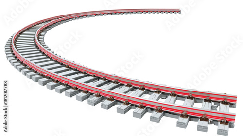 Detailed Model of Train Track with Red Track in Center