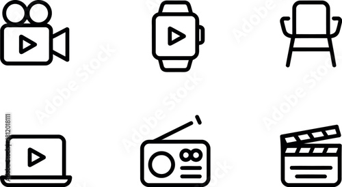 Set of media and entertainment icons isolated on