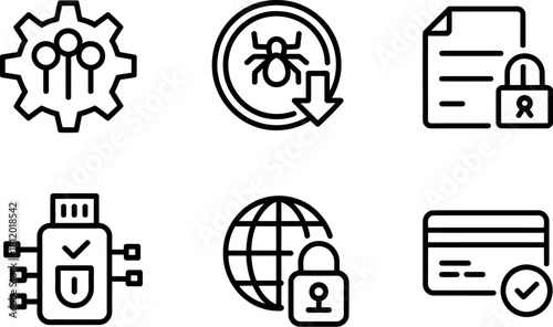 Cyber security icon set isolated on