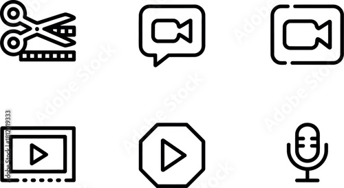 Set of video editing and recording icons isolated on white