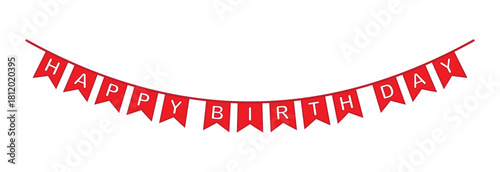 Birthday party garland decoration with happy birthday words isolated on white background.