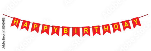 Birthday party garland decoration with happy birthday words isolated on white background.