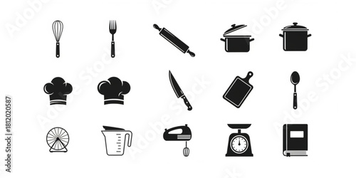 Minimalist Cooking Recipe Icon Silhouette Set Vector