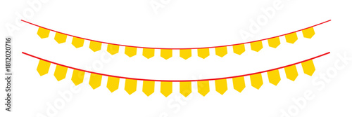 Carnival garland with flags for festive decoration in yellow colour.