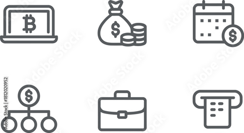 Set of cryptocurrency and finance vector line icons isolated