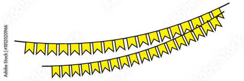 Carnival garland with flags for festive decoration in yellow colour.