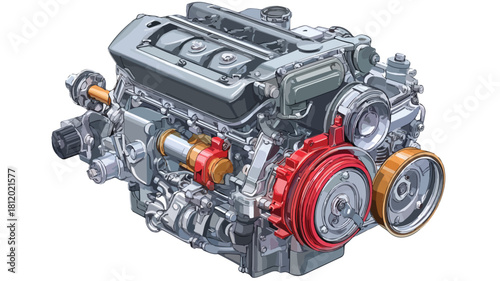 Detailed Vector Illustration of Car Engine without Engine Parts
