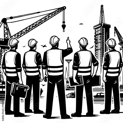 Safety Team Observing Construction Crane