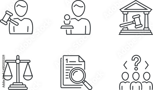 Law and justice vector icon set isolated on white