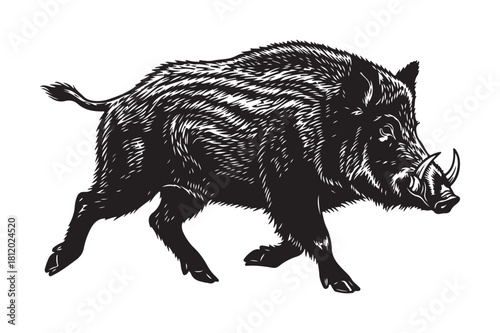 Detailed illustration of a wild boar in profile