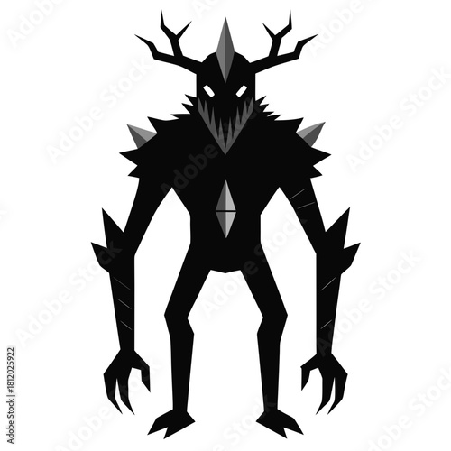 Fearsome dark creature with sharp claws and antlers silhouette isolated on white background isolated on transparent background