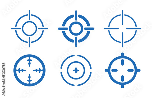 Set of isolated crosshair icons or scope target aim signs as accurate marketing goal concept